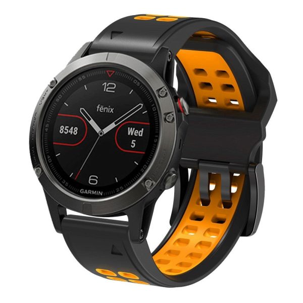 Universal Garmin Dobbelt-hullet Silikone Rem (26mm QuickFit) - Sort   Orange Cheap