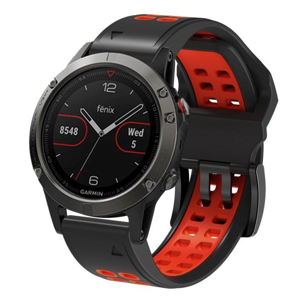 Universal Garmin Dobbelt-hullet Silikone Rem (26mm QuickFit) - Sort   Rød Supply