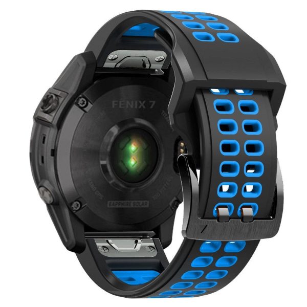 Universal Garmin Dobbelt-hullet Silikone Rem (26mm QuickFit) - Sort   Blå Hot on Sale