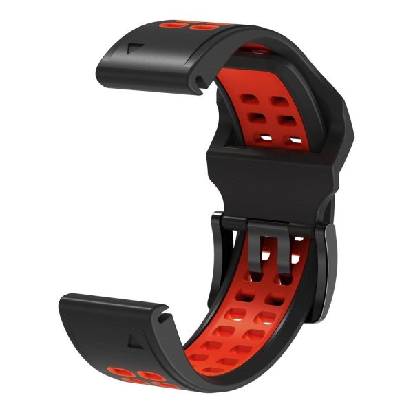 Universal Garmin Dobbelt-hullet Silikone Rem (26mm QuickFit) - Sort   Rød Supply