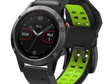 Universal Garmin Dobbelt-hullet Silikone Rem (26mm QuickFit) - Sort   Grøn For Sale