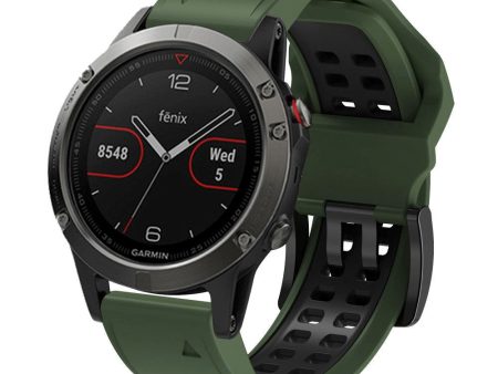 Universal Garmin Dobbelt-hullet Silikone Rem (26mm QuickFit) - Militær Grøn   Sort Online Hot Sale