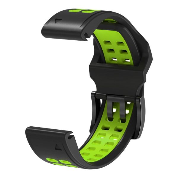 Universal Garmin Dobbelt-hullet Silikone Rem (26mm QuickFit) - Sort   Grøn For Sale