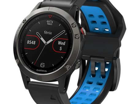 Universal Garmin Dobbelt-hullet Silikone Rem (26mm QuickFit) - Sort   Blå Hot on Sale