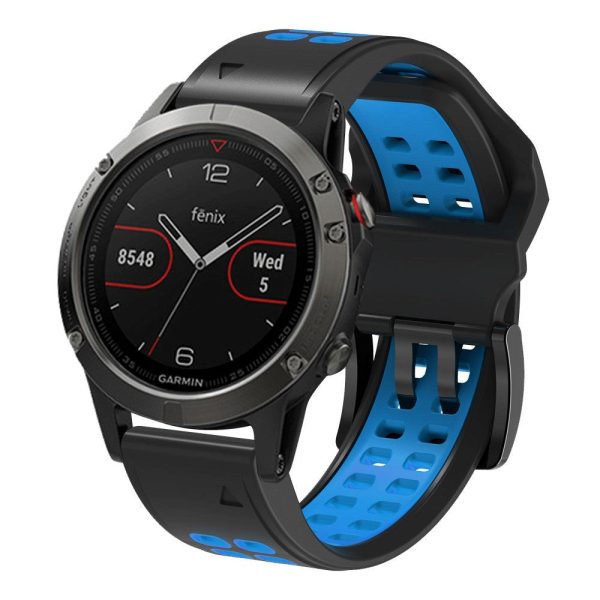 Universal Garmin Dobbelt-hullet Silikone Rem (26mm QuickFit) - Sort   Blå Hot on Sale