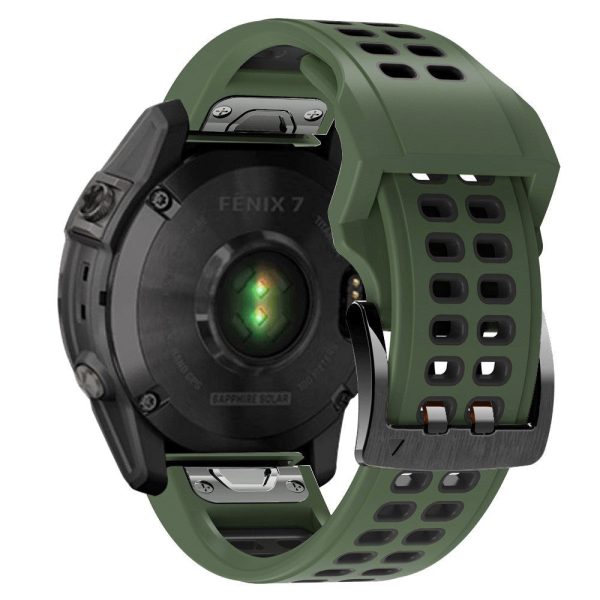 Universal Garmin Dobbelt-hullet Silikone Rem (26mm QuickFit) - Militær Grøn   Sort Online Hot Sale