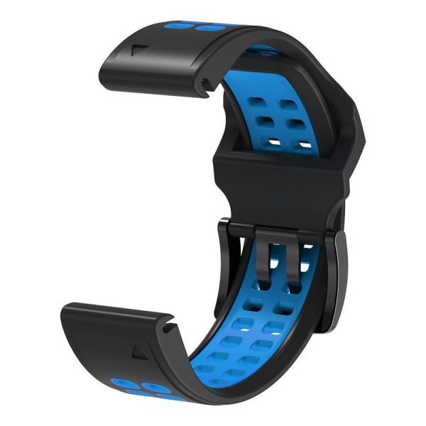 Universal Garmin Dobbelt-hullet Silikone Rem (26mm QuickFit) - Sort   Blå Hot on Sale