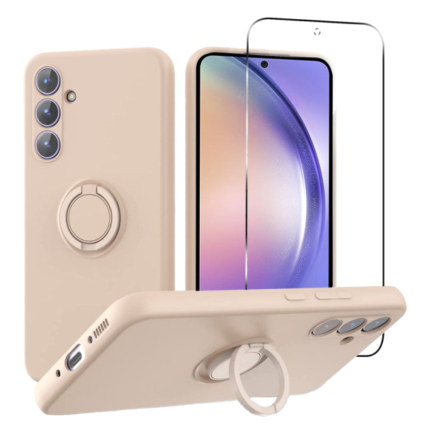 Samsung Galaxy A54 (5G) Hærdet Glas Skærmbeskyttelse + Silikone Cover med Ring Holder & Strop - Lyserød Supply