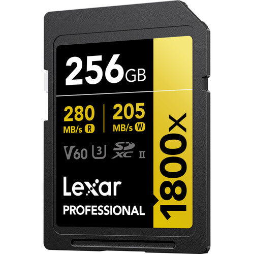 Lexar Professional 1800x 256GB SDXC UHS-II, U3, Gold Series Fashion